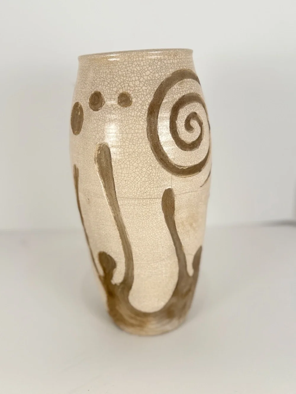 Midcentury Handmade Stoneware Crackle Glaze Vase